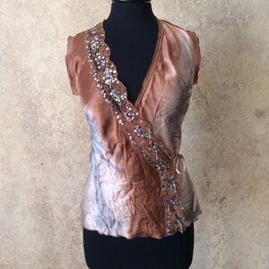 Ideology Silk Lace & Beaded Wrap Top S